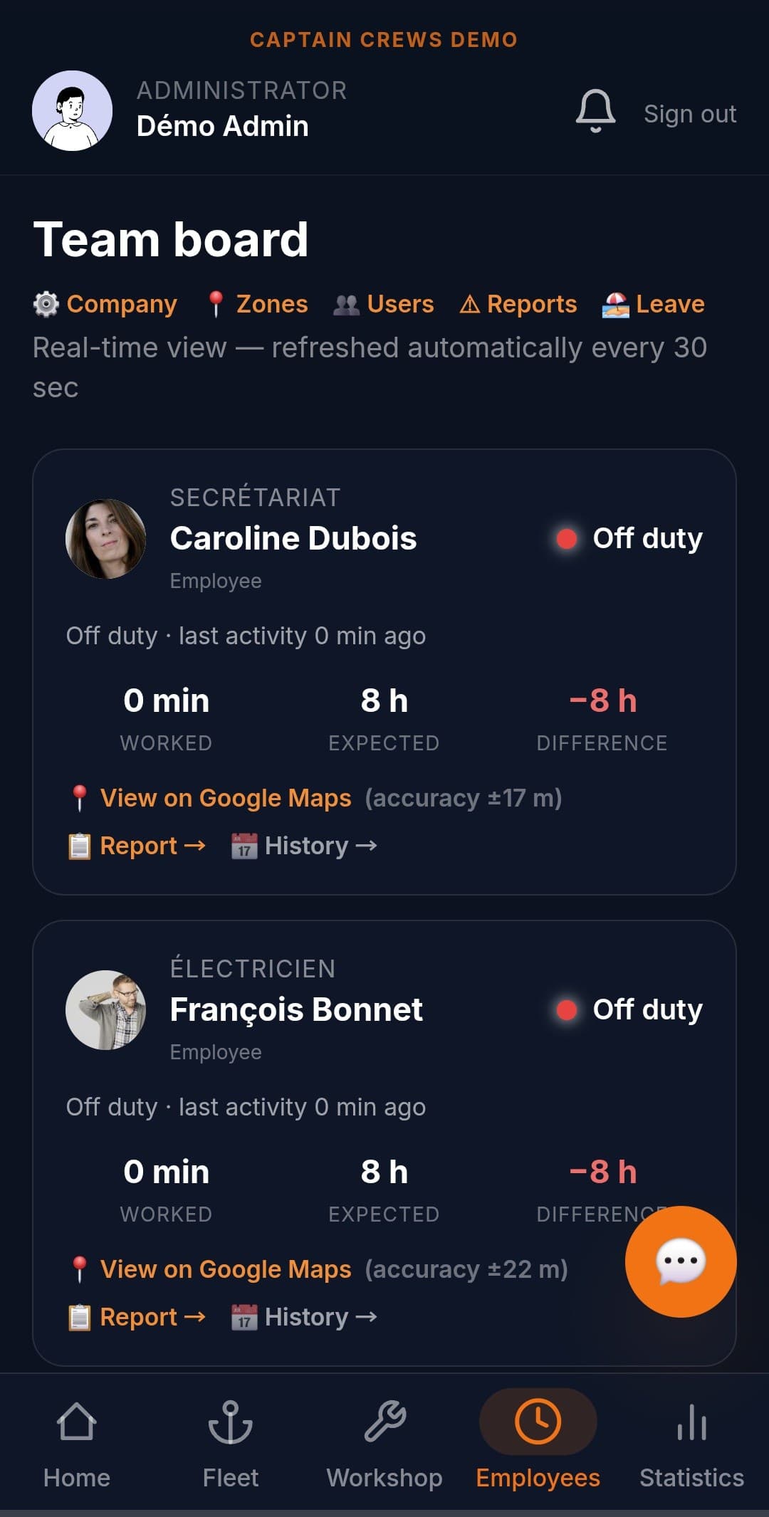 Real-time crew & time tracking