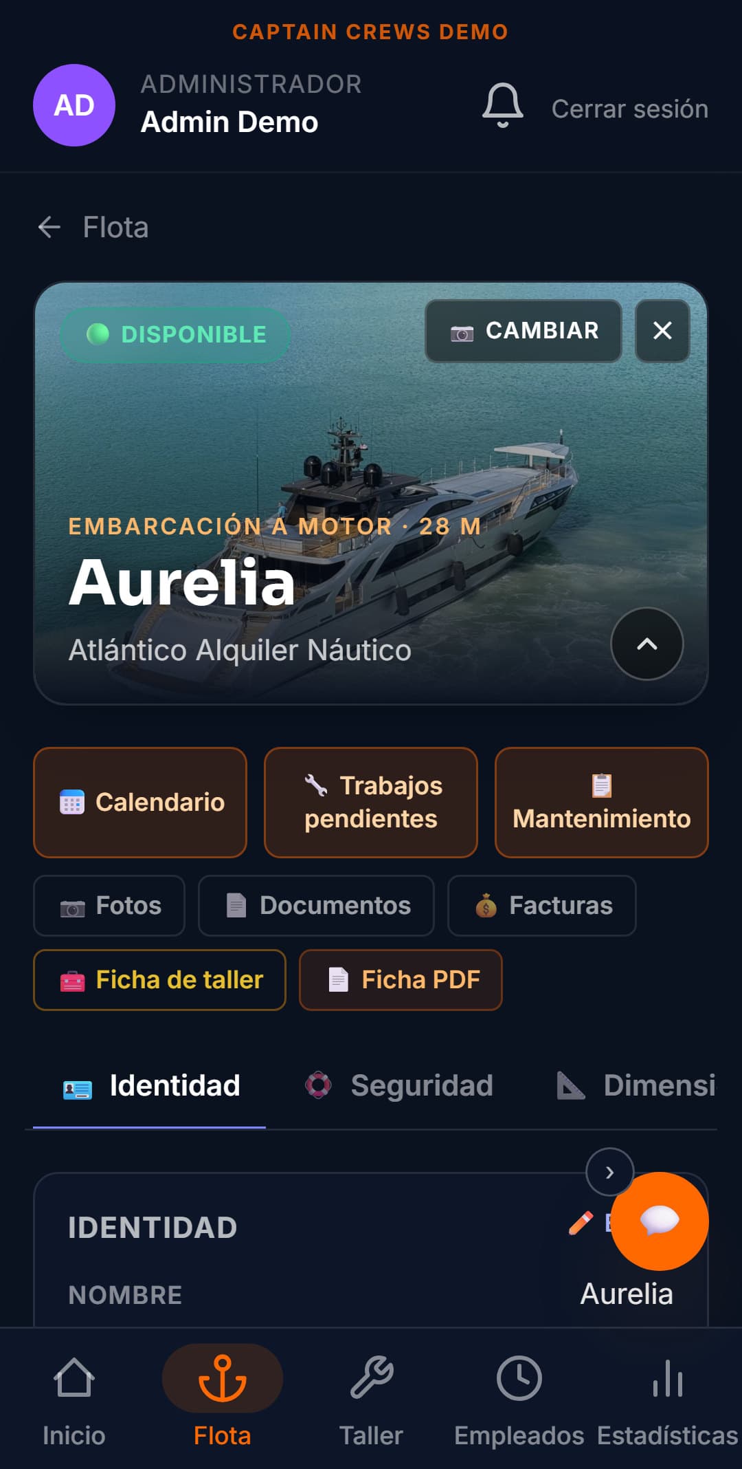 Ficha de la embarcación detallada